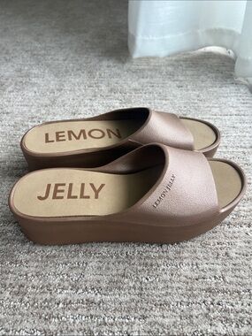 Lemon Jelly Metallic Rose Wedge Sandals